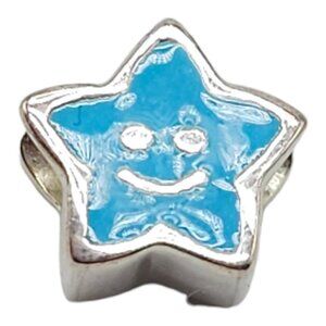 Solvar Sterling Silver Blue Enamel Smile Star Slide Charm Kids New Old Stock